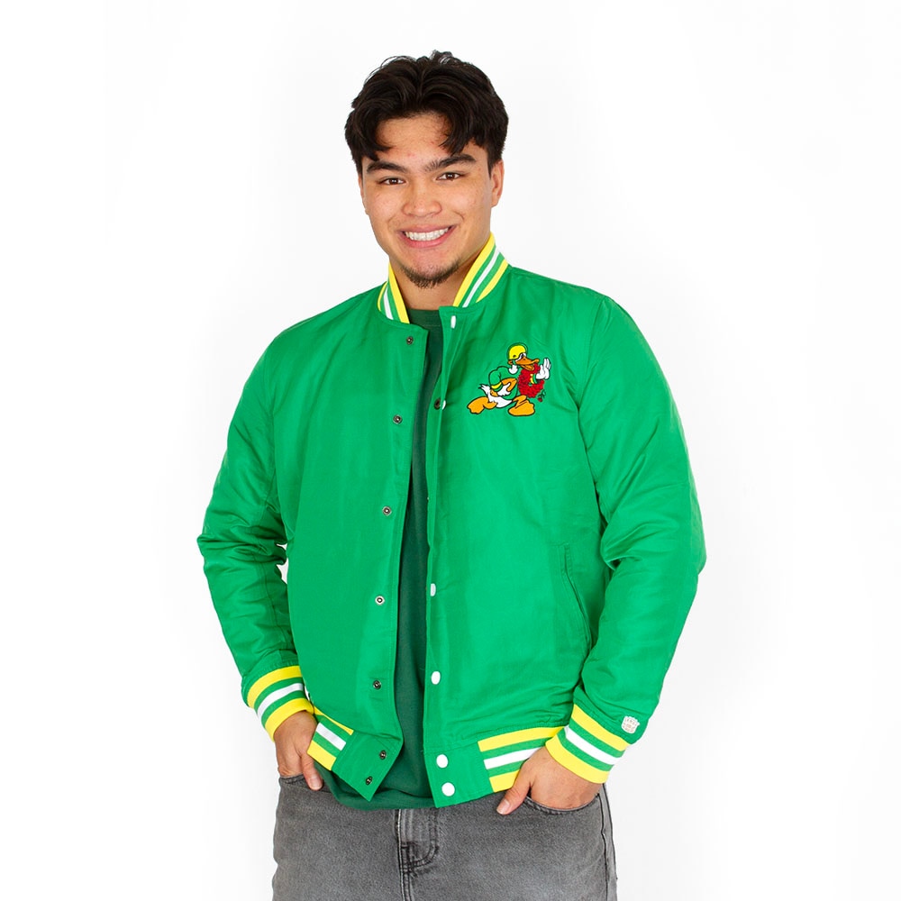 Rose Bowl, Green, Coat/Jacket, Polyester, Men, Unisex, Football, Homefield, Bomber Style, Stripe cuff, Vintage Duck, Oregon design, Snap Front, 923544